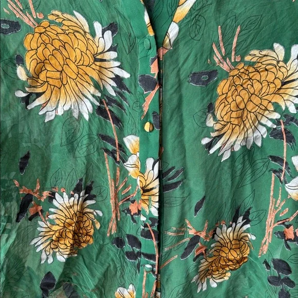 Alice + Olivia Eloise Green Floral Silk Burnout Roll Cuff Blouse Women’s Small - Picture 6 of 14